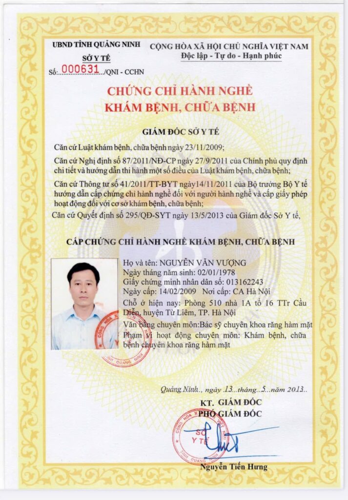 Giấy phép hành nghề khám chữa bệnh — BS. Nguyễn Văn Vượng